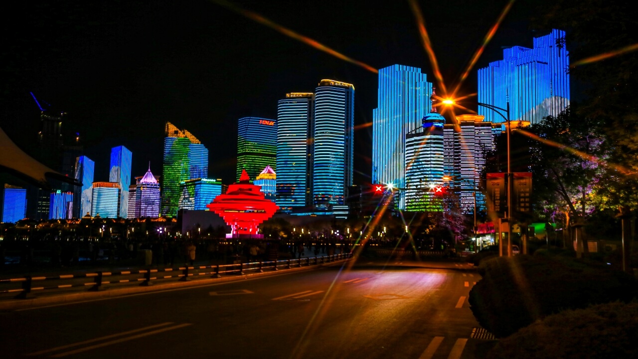 青岛五四广场夜景城市灯光秀
